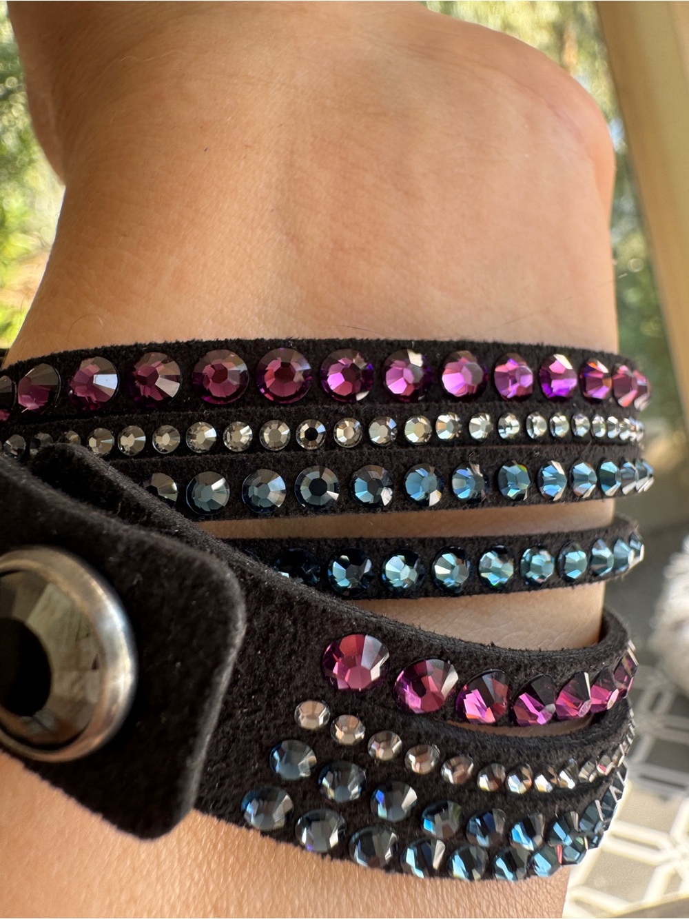 Swarovski Crystal Multi-Wrap Leather Bracelet – Black, Pink & Blue *NEW*